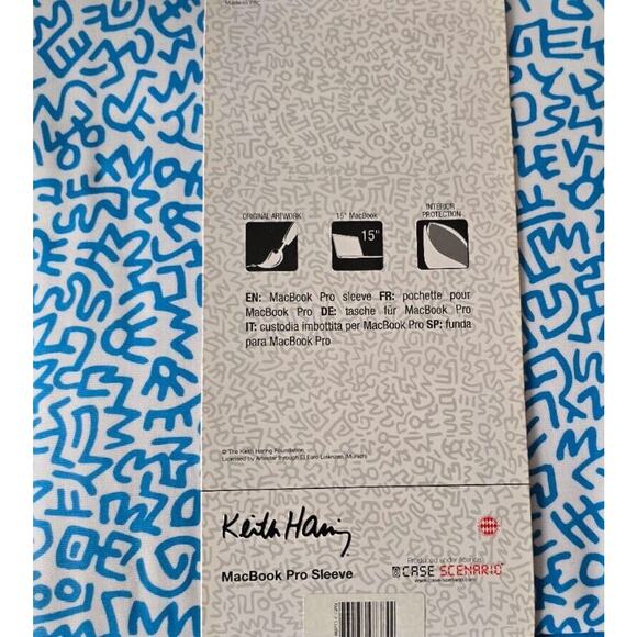 KEITH HARING 15" NOTEBOOK LAPTOP CASE SLEEVE WITH ZIP "GRAFFITI PATTERN BLUE” - Picture 4 of 4